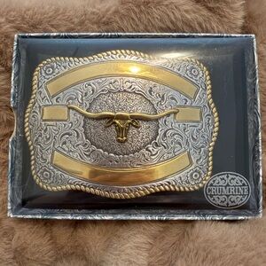 Crumrine Gold Longhorn Rectangle Belt Buckle